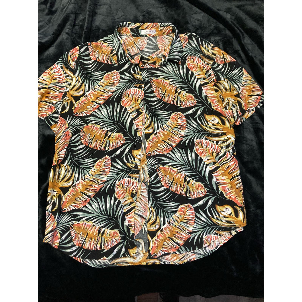 Coofandy Hawaiian shirt leaves feathers large women's